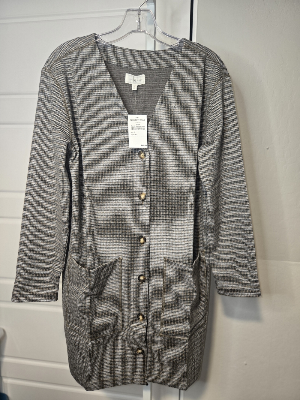 Nordstrom Black Neutral Multi Checked Button Cardigan Dress